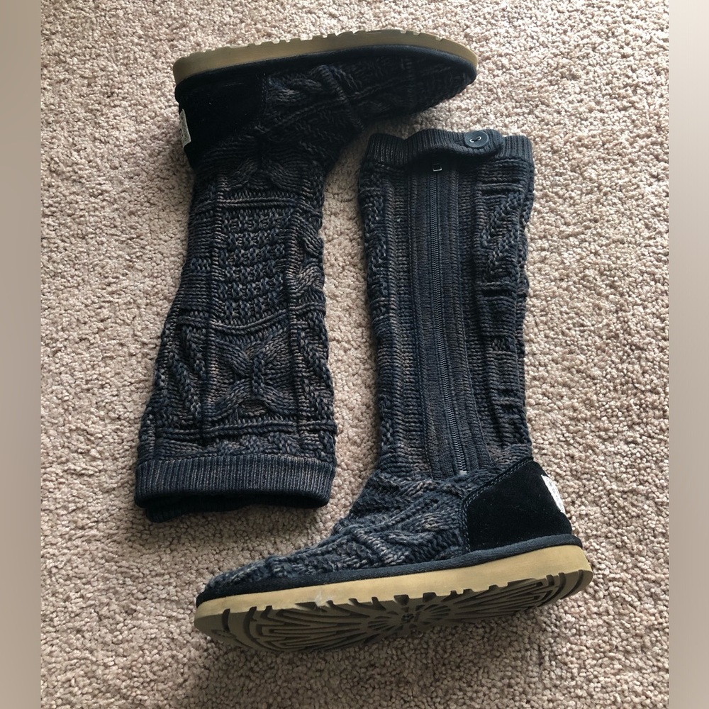 Ugg Knit Boots Patchwork Tall Black Bleached Full… - image 1